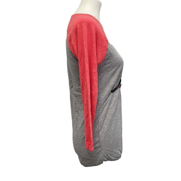 New Hand Printed XS Red Cardinal Bird 3/4 Sleeve Gray Cotton Blend Raglan Tee - Picture 3 of 5